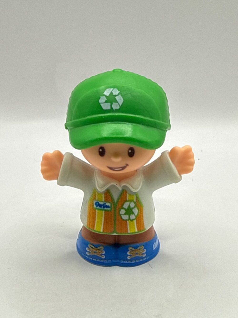 Fisher Price Little People Recycling Man Sanitation Worker Vest Green Hat Toy